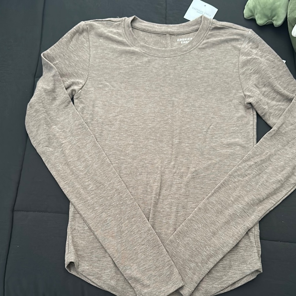 American Eagle Outfitters Gray Fitted Long Sleeve Tee